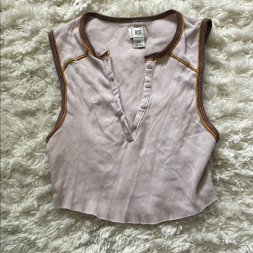 BDG Cream Polo Collar Crop Tank Top